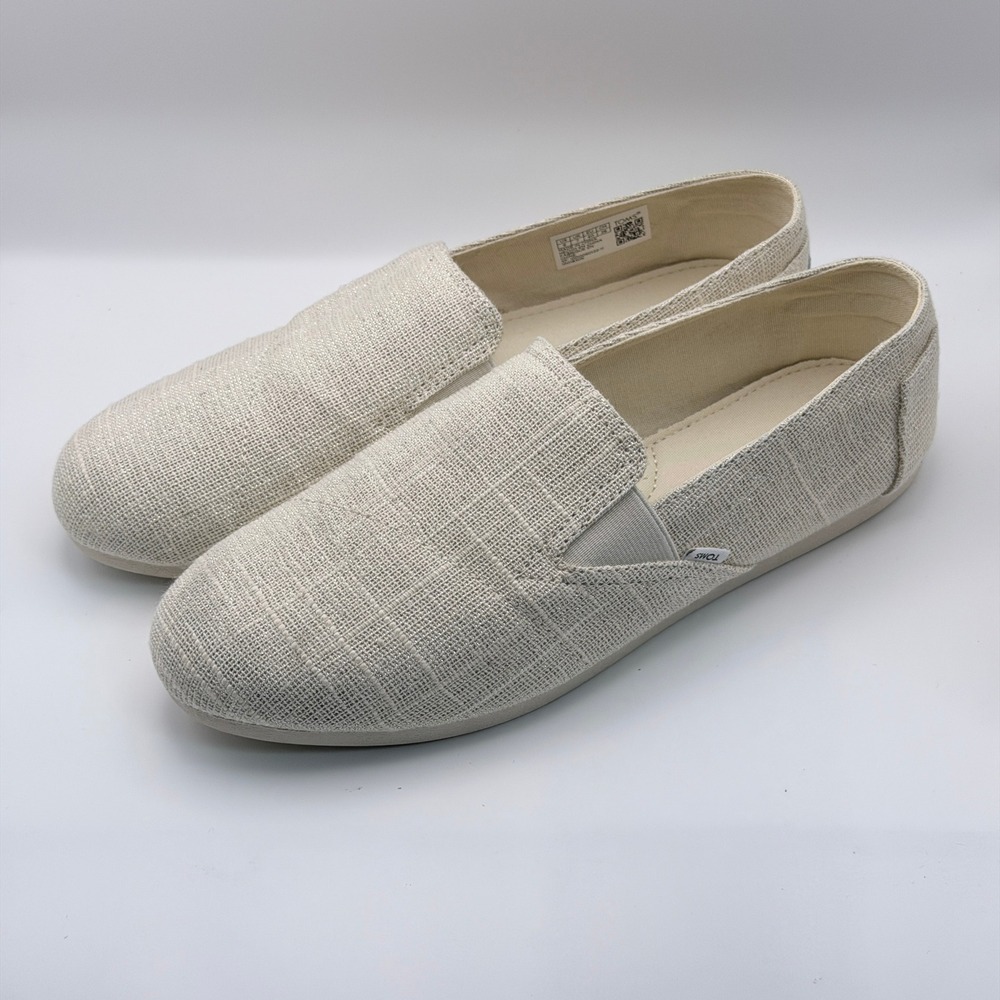 TOMS Redondo Womens Size 9 Natural Metallic Slip On Loafer Flat Woven Shoes